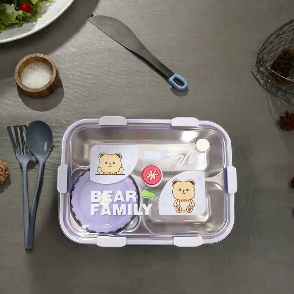 Kickyware Bear Family 3 Compartment Lunch Box Leak-proof stainless steel insulated thermo Bento
