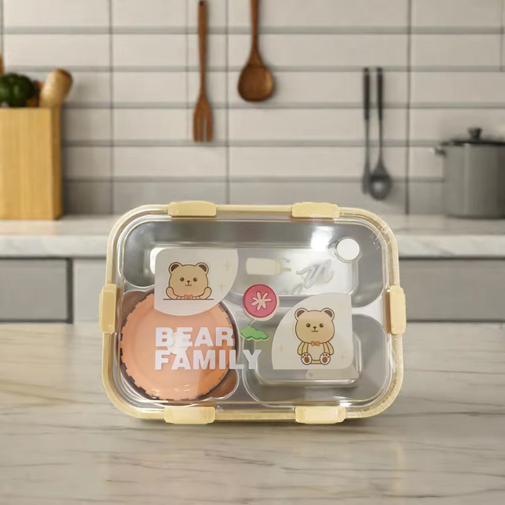 Kickyware Bear Family 3 Compartment Lunch Box Leak-proof stainless steel insulated thermo Bento