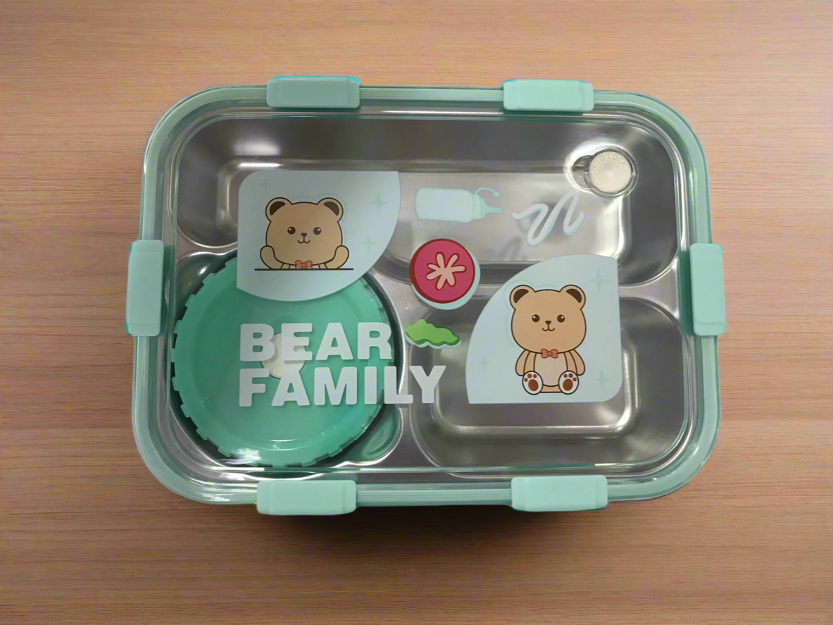 Kickyware Bear Family 3 Compartment Lunch Box Leak-proof stainless steel insulated thermo Bento