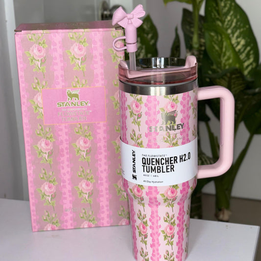 Kickyware LoveShackFancy Large Capacity 1.2L Sipper Insulated Stainless Steel Cup With Handle Lid | Blooming Heirloom