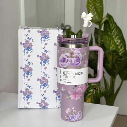 Kickyware LoveShackFancy Large Capacity 1.2L Sipper Insulated Stainless Steel Cup With Handle Lid | Happy Thoughts