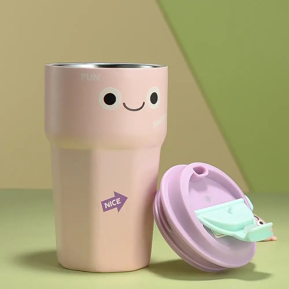Nice Pink sipper bottle with a cheerful smiley face design