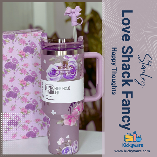 Kickyware LoveShackFancy Large Capacity 1.2L Sipper Insulated Stainless Steel Cup With Handle Lid | Happy Thoughts