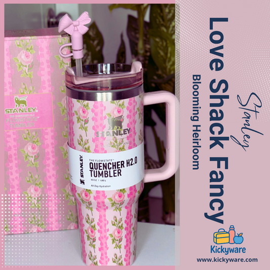 Kickyware LoveShackFancy Large Capacity 1.2L Sipper Insulated Stainless Steel Cup With Handle Lid | Blooming Heirloom
