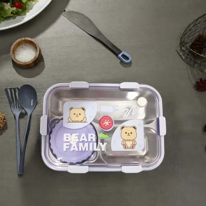 Kickyware Bear Family 3 Compartment Lunch Box Leak-proof stainless steel insulated thermo Bento