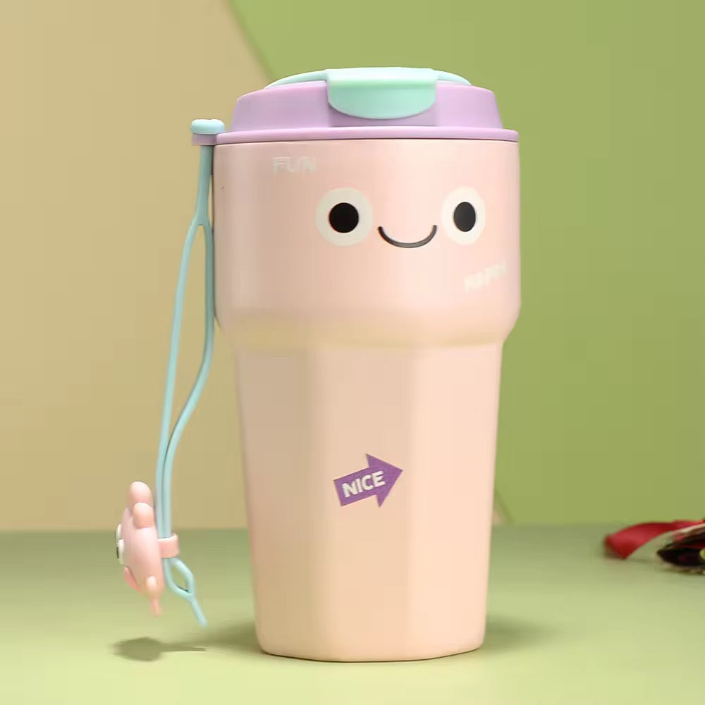 Nice Pink sipper bottle with a cheerful smiley face design