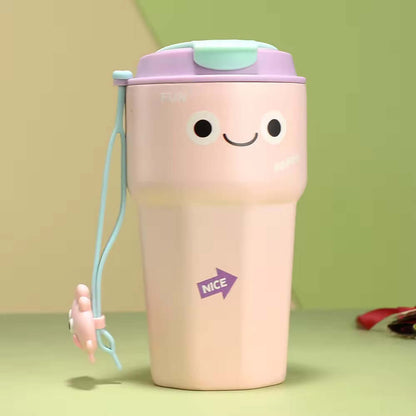 Nice Pink sipper bottle with a cheerful smiley face design