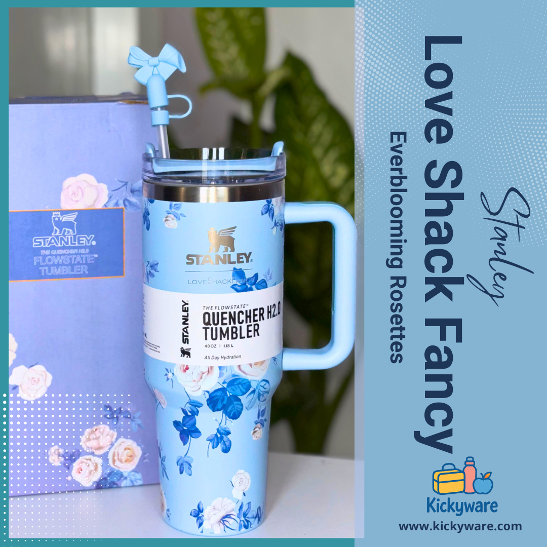 Stanley LoveShackFancy 40oz tumbler with floral design and FlowState lid, perfect for hydration on-the-go.