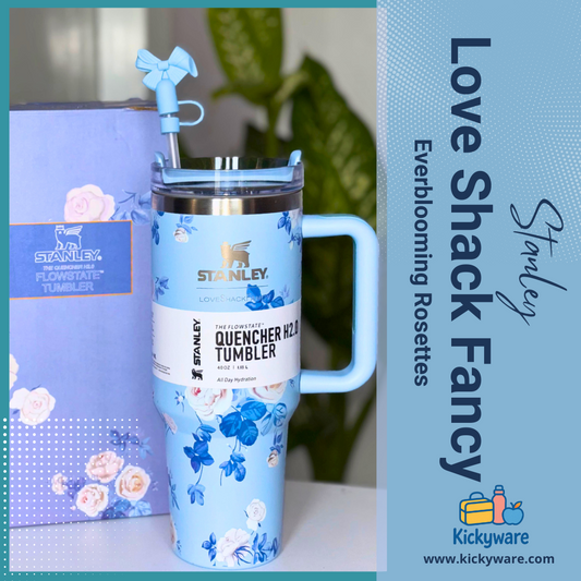Stanley LoveShackFancy 40oz tumbler with floral design and FlowState lid, perfect for hydration on-the-go.